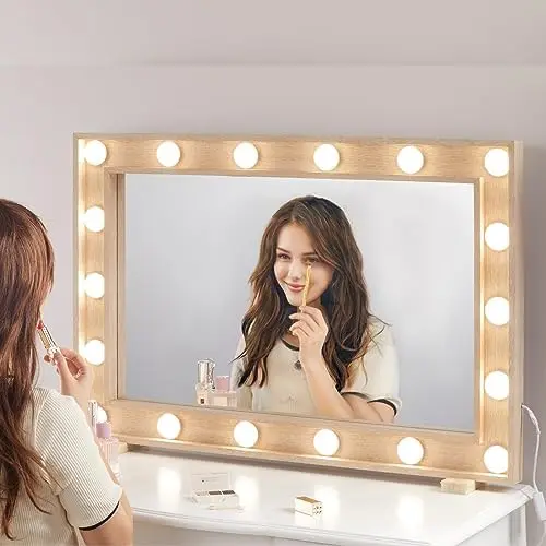 Makeup Mirror with Lights, Large Lighted Mirror with 18 LED Bulbs for Dressing Room & Bedroom, -Mount/Tabletop (White) Non reve
Makeup Mirror with Lights, Large Lighted Mirror with 18 LED Bulbs for Dressing Room & Bedroom, -Mount/Tabletop (White) Non reve