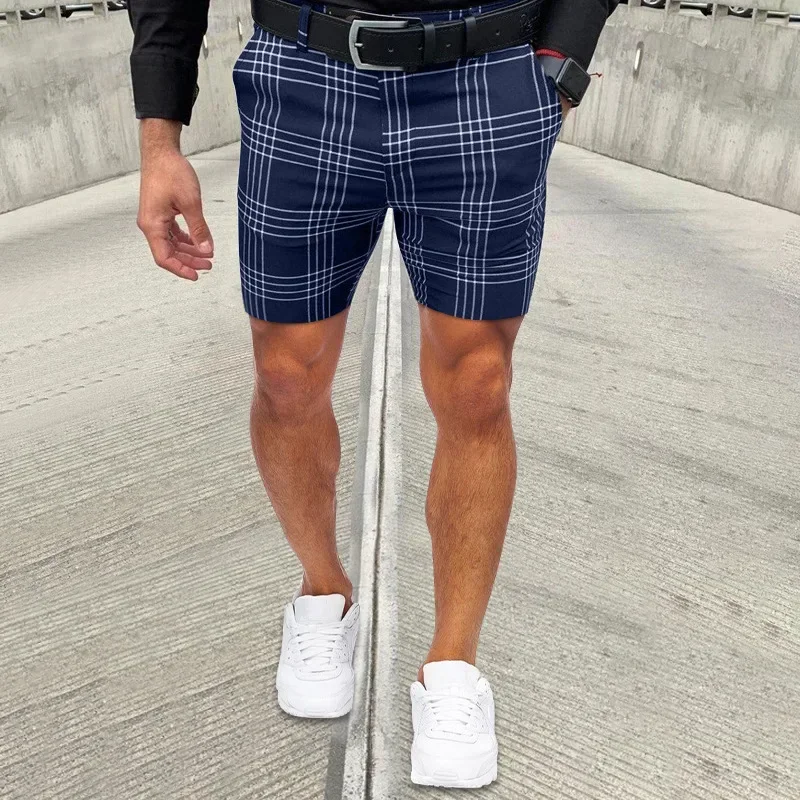 

Men's Shorts White Plaid Striped Casual Pants Summer Beach Shorts For Men Baggy Jogger Clothing Business Straight Trousers Man