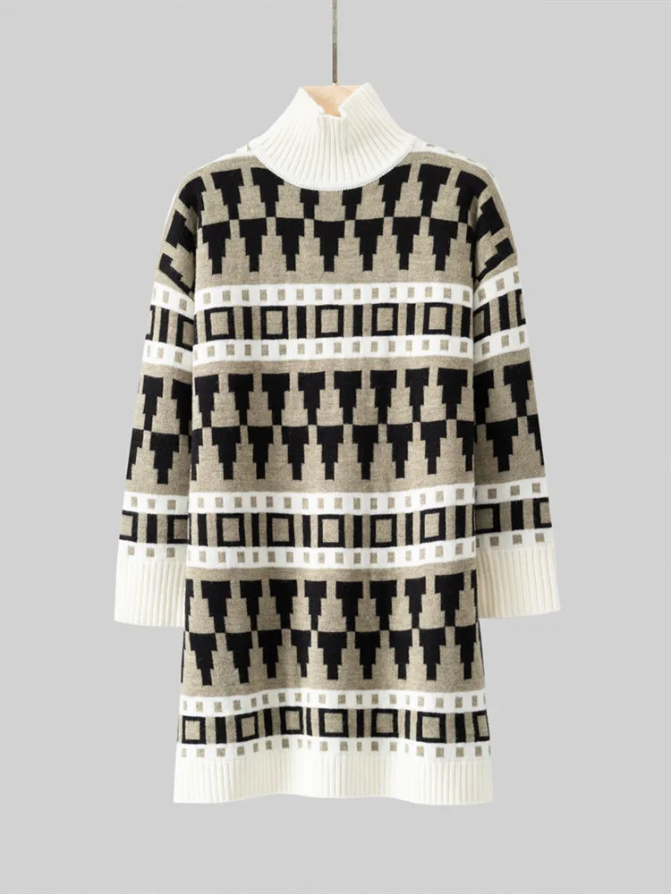 Autumn Winter 2022 Women's Vintage Jacquard Mid-Length 100% Wool Sweater Turtleneck Long Sleeve Female Jumper
Autumn Winter 2022 Women's Vintage Jacquard Mid-Length 100% Wool Sweater Turtleneck Long Sleeve Female Jumper