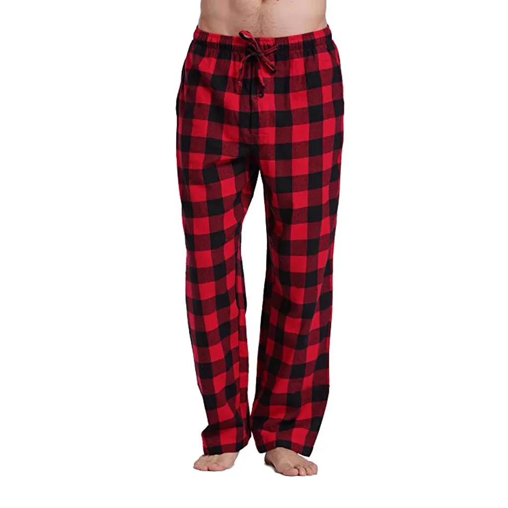 

Men Home Wear Straght Casual Business Pants Cotton Super Soft Men Jogger Sweatpants Flannel Plaid Pajama Pencil Pants Red