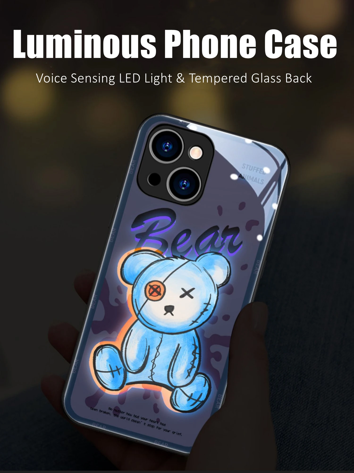

Rabbit Bear Colorful LED Light Glow Luminous Tempered Glass Phone Case for OnePlus 6 6T 7 7T 8 8T 9 9R 10 Ace Nord 2 N200 Pro