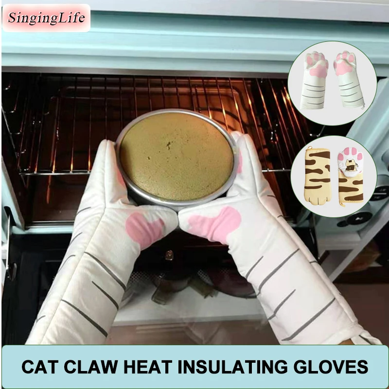 

Cartoon Cat Claw Heat Insulating Gloves Thickened Pure Cotton Paw Oven Anti-scald Microwave Heat Resistant Non-Slip Baking Glove