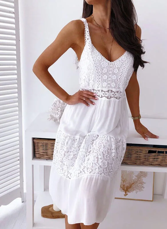 2022 Boho clothes Summer vacation white beach dress Women sexy backless sleeveless v-neck lace patchwork A-line sundress
2022 Boho clothes Summer vacation white beach dress Women sexy backless sleeveless v-neck lace patchwork A-line sundress