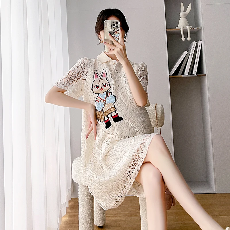 2024 Summer Fashion Pregnant Woman Lace Dress Sweet Cartoon Embroidery Short Sleeve Maternity A-line Dress Pregnancy Dress Cute
2024 Summer Fashion Pregnant Woman Lace Dress Sweet Cartoon Embroidery Short Sleeve Maternity A-line Dress Pregnancy Dress Cute