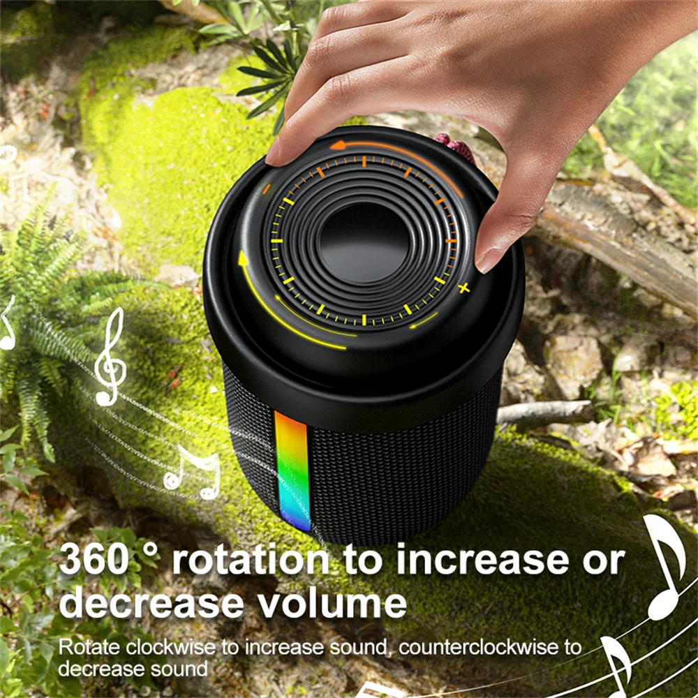 Беспроводная Bluetooth-колонка с RGB-дизайном, портативная, водонепроницаемая, с небольшим звуком, с возможностью вращения, с увеличением громкости 
Беспроводная Bluetooth-колонка с RGB-дизайном, портативная, водонепроницаемая, с небольшим звуком, с возможностью вращения, с увеличением громкости