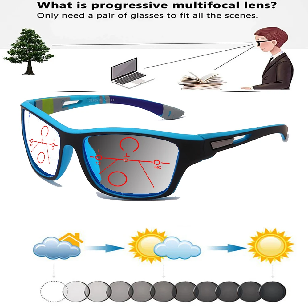 

Rectangular Outdoor Wind-proof Handcrafted Frame Photochromic Progressive Multifocal Reading Glasses +0.75 To +4