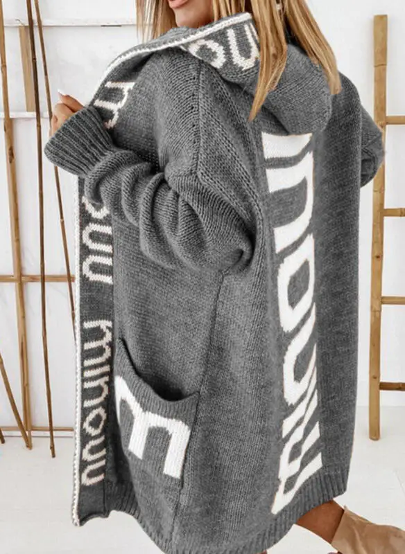 Autumn New Jumper Jacket Women Mid-length Cardigan Loose Personality Letters Hooded Knitwear
Autumn New Jumper Jacket Women Mid-length Cardigan Loose Personality Letters Hooded Knitwear