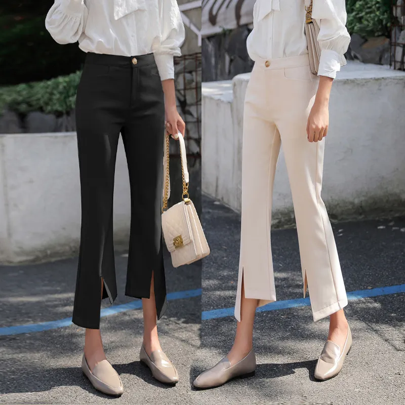 

Tiktok Same Style Bell-Bottom Pants Fishtail Pants Micro-Pull Suit Pants Women's High Waist Cropped Drape Split Hong Kong Style