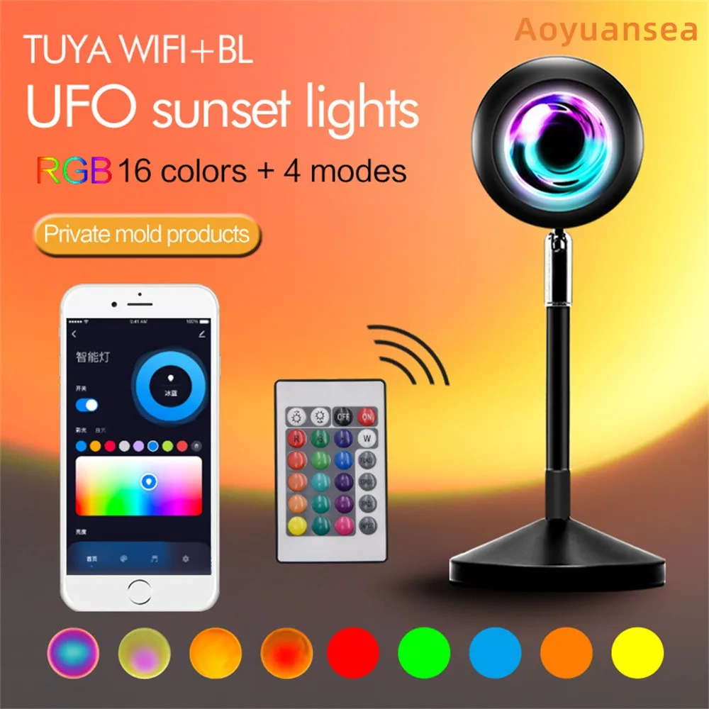 Tuya WiFi Sunset Projection Lamp RGB Rainbow Light Remote Control Led Desk Lamp Atmosphere Light Home Bedroom Wall Decoration
Tuya WiFi Sunset Projection Lamp RGB Rainbow Light Remote Control Led Desk Lamp Atmosphere Light Home Bedroom Wall Decoration