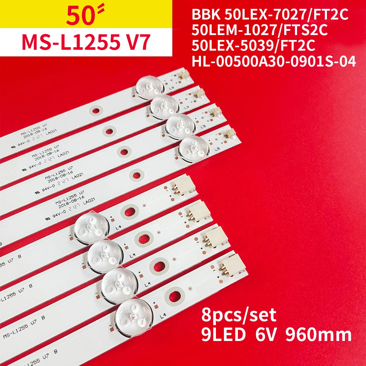 

80Pcs/10Set LED Backlight Strip for 50" TV MS-L1255 V7 Centek CT-8250 UHD K50DLX9US PU50S7XL Holleberg TV's HTV-LED50UHDS100 6V