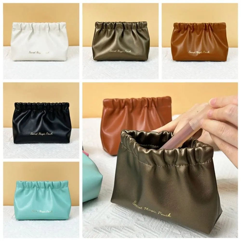 

Korean Style PU Leaf Spring Bag Portable Storage Bag Self-closing Small Item Bags Solid Color Cosmetic Bag Outdoor