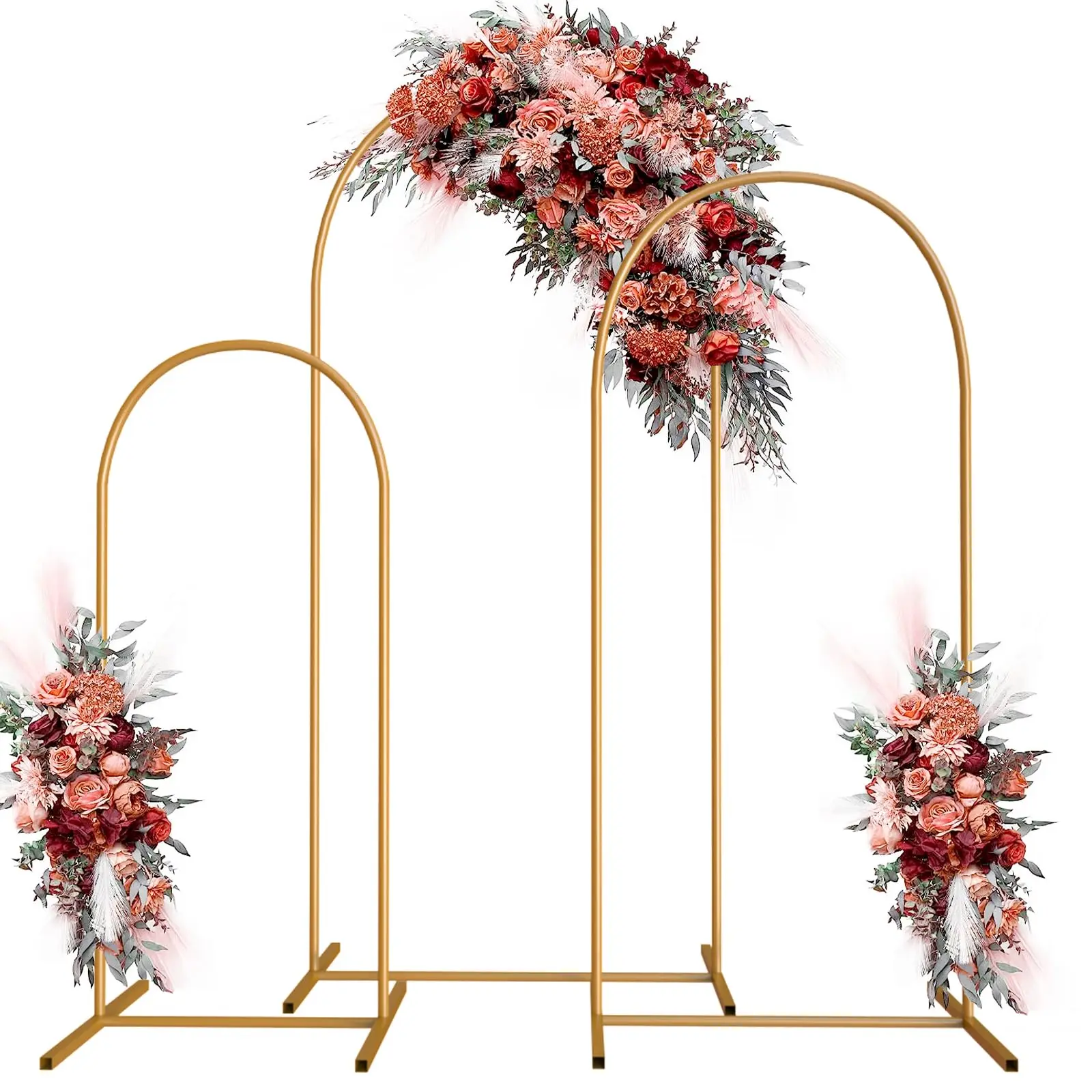 

Metal Wedding Arch Backdrop Stand Set of 3 6FT 5FT 4FT Gold Balloon Arch Frame Stands for Wedding Ceremony Birthday Party Baby
