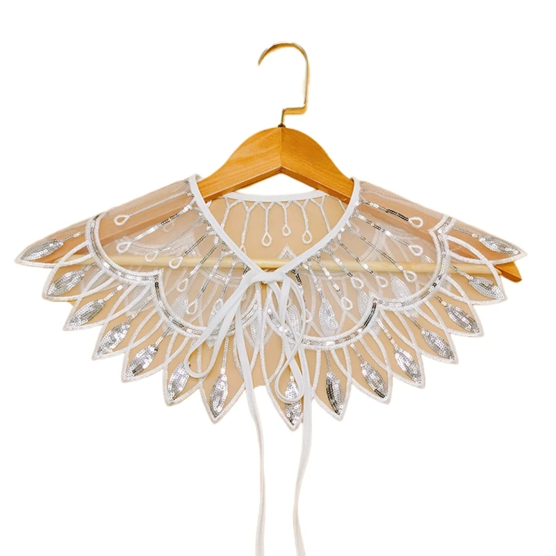 Women Elengant Mesh Feather Detachable Collar Shawl Wrap Glitter Metallic Sequins Embroidery Scarf Lace-Up Bowknot D46A
Women Elengant Mesh Feather Detachable Collar Shawl Wrap Glitter Metallic Sequins Embroidery Scarf Lace-Up Bowknot D46A