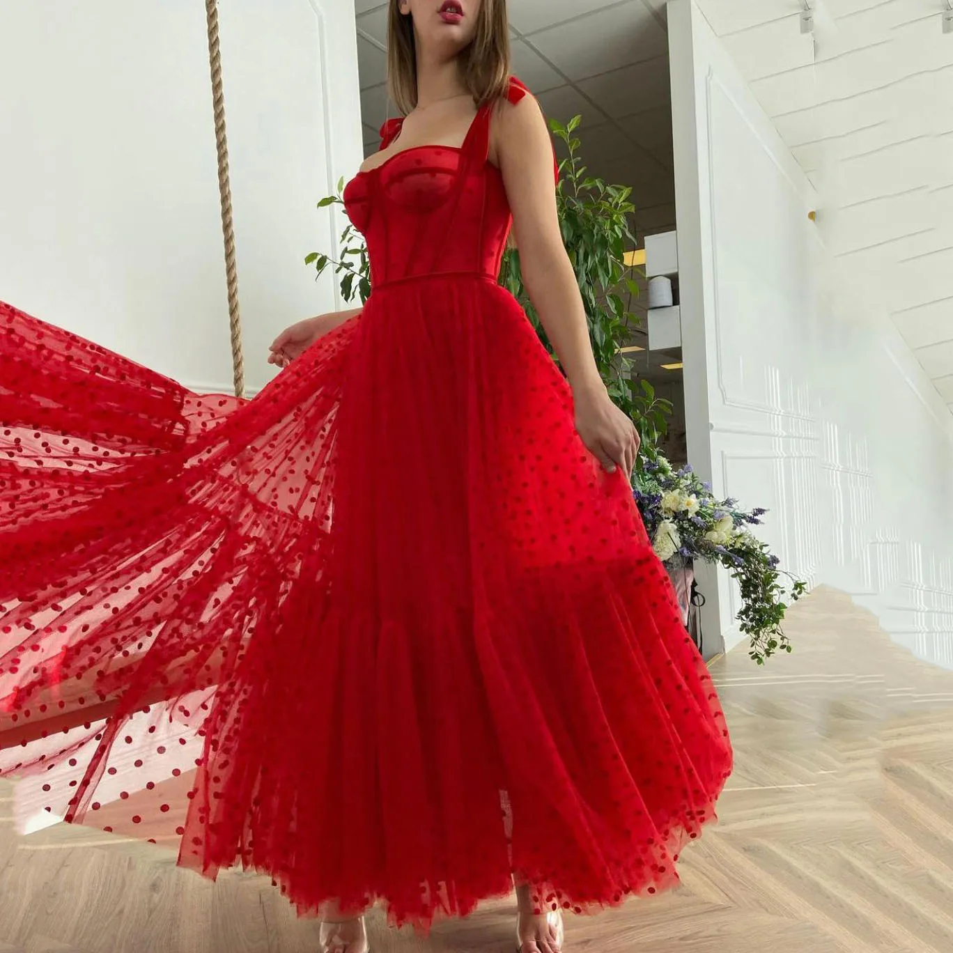 Bafftafe Red A Line Dotted Tulle Homecoming Dresses Sweetheart Tied Straps Prom Dresses Ankle Length Midi Women Party Gowns
Bafftafe Red A Line Dotted Tulle Homecoming Dresses Sweetheart Tied Straps Prom Dresses Ankle Length Midi Women Party Gowns