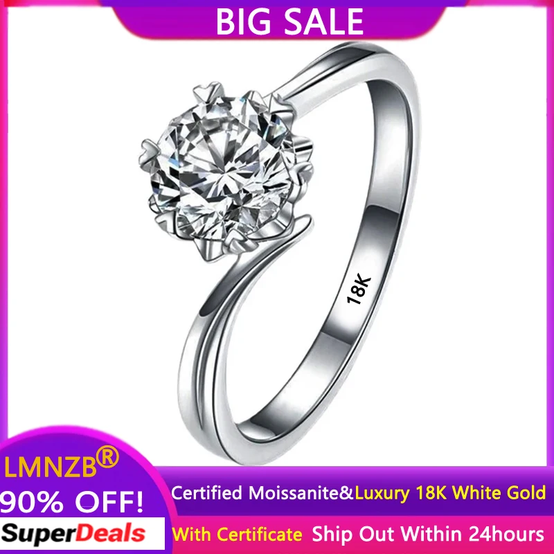 

Luxury 18K White Gold Rings Solitaire D Color VVS 1 Carat Moissanite Diamond Rings for Women Bride Wedding Band Fine Jewely Gift