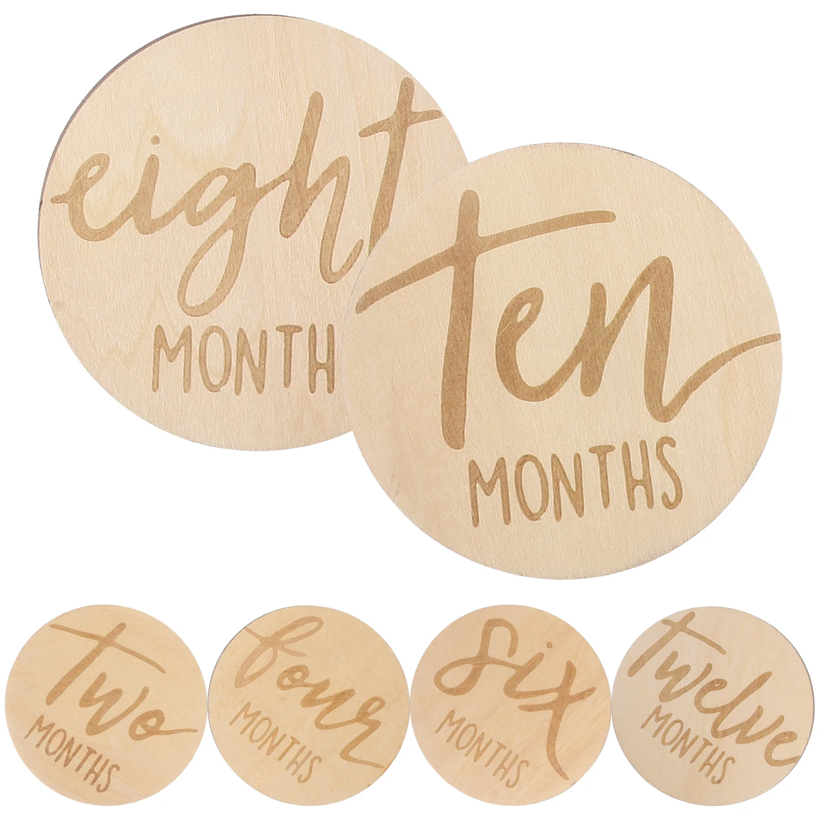 

6 Pcs Baby Month Card Monthly Milestone Discs Wooden Plates Tags Double Sided Sign Marker for Boy