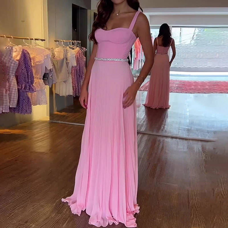 Sexy Backless High Waist Pleated Long Dresses Pink Women Spaghetti Strap Dress Fashion Slash Neck Hollow Sleeveless Party Dress
Sexy Backless High Waist Pleated Long Dresses Pink Women Spaghetti Strap Dress Fashion Slash Neck Hollow Sleeveless Party Dress