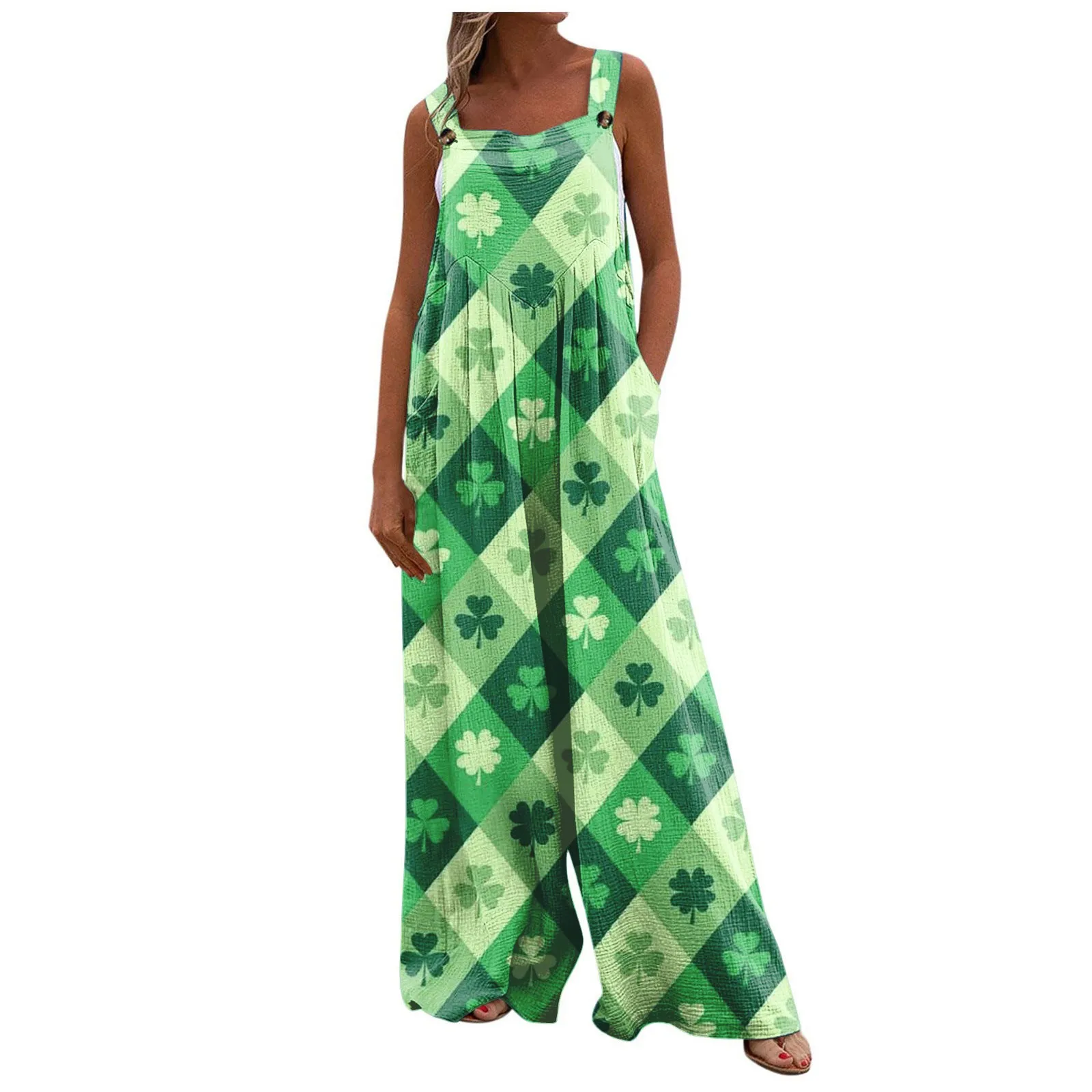Wide Leg Overalls For Women Casual Loose Sleeveless Jumpsuits St. Patrick'S Day Print Button Long Romper Jumpsuit With Pockets
Wide Leg Overalls For Women Casual Loose Sleeveless Jumpsuits St. Patrick'S Day Print Button Long Romper Jumpsuit With Pockets