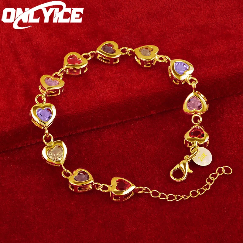 Женский браслет ONLYICE с разноцветным цирконом, браслет из 24-каратного золота в форме сердца с радужными кристаллами, цепочка для рук, бижутерия для свадебной вечеринки
Женский браслет ONLYICE с разноцветным цирконом, браслет из 24-каратного золота в форме сердца с радужными кристаллами, цепочка для рук, бижутерия для свадебной вечеринки