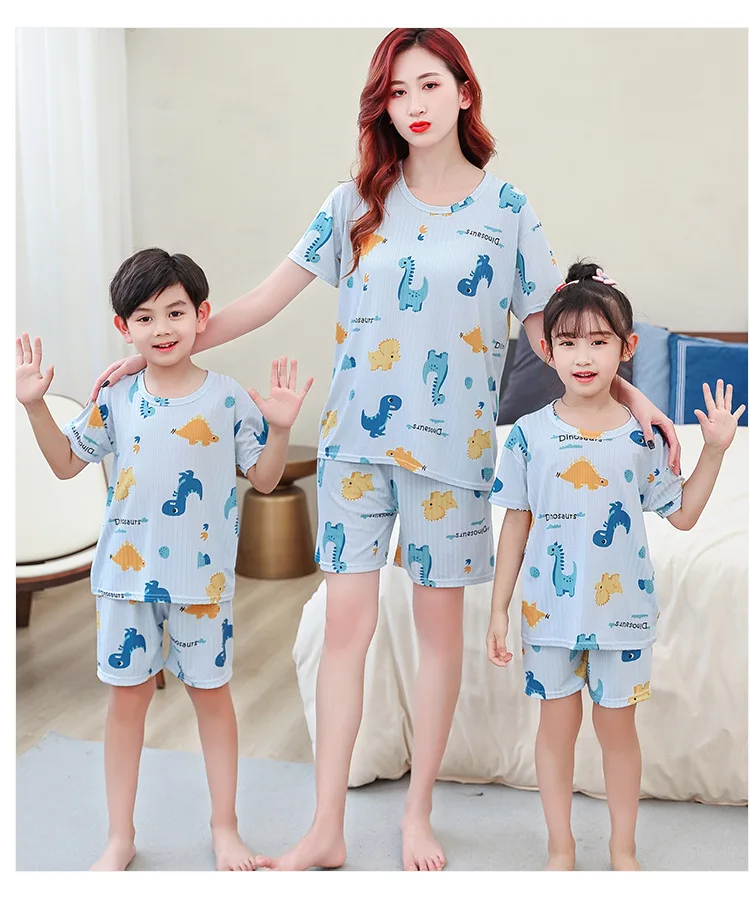 2 pieces for boys and girls pajamas Summer parent-child thin short sleeve cute neutral children's set Cute Children's homewear 2 pieces for boys and girls pajamas Summer parent-child thin short sleeve cute neutral children's set Cute Children's homewear