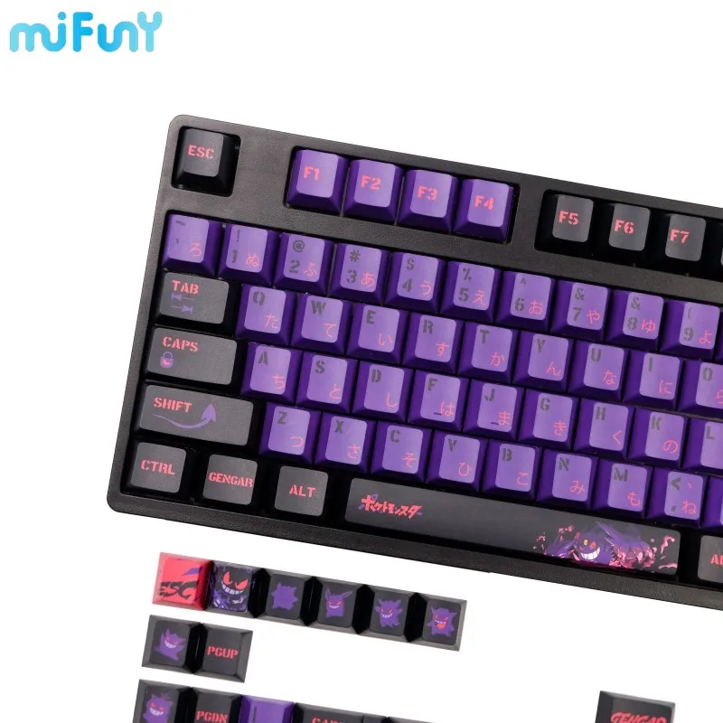 

Mifuny Poke Gengar Keycaps Custom Retro Anime Keycap Pbt Dry Subbed Cherry Profile Full Set Keycaps for Mechanical Keyboard Gift