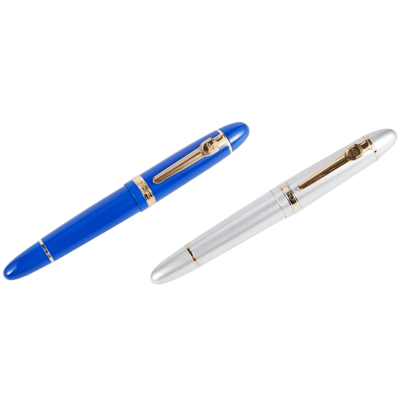 

JINHAO 2 Pcs 159 18KGP 0.7Mm Medium Broad NIB Fountain Pen Free Office Fountain Pen With A Box, Silver & Blue