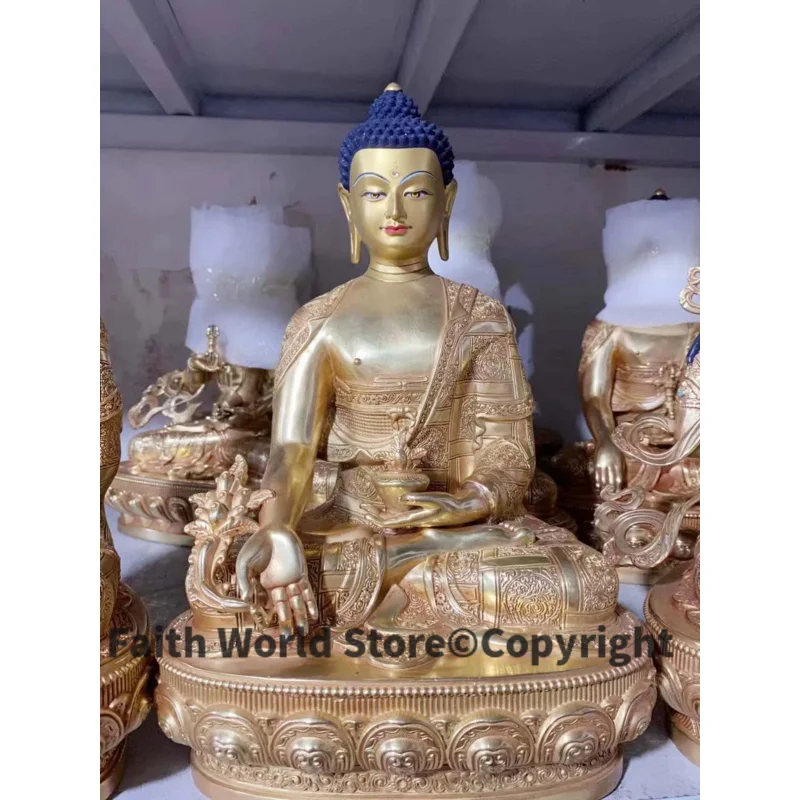 

30cm lage Nepal Tibet TOP High grade copper Medicine Tathagata Buddha statue Worship Buddha home Family protection Health safety