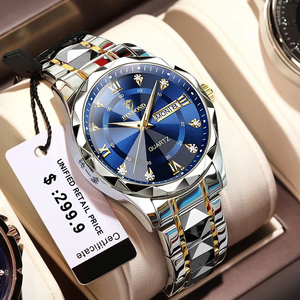 

BINBOND Man Wristwatch Top Brand Luxury Waterproof Luminous Date Week Men Watches Stainless Steel Quartz Men's Watch Male reloj