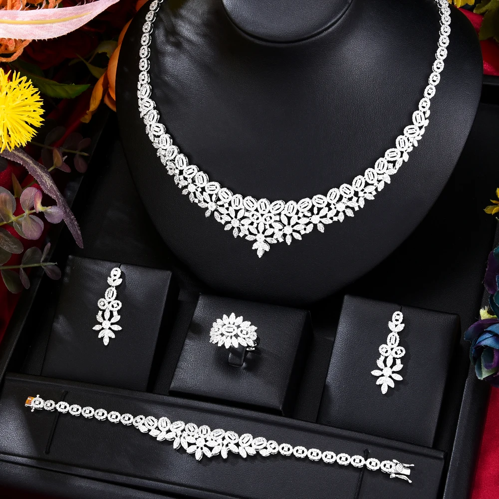 

GODKI UAE Silver Color 4pcs Bridal Zirconia Jewellery Sets For Women Party Luxury Dubai Nigeria Wedding Jewelry Sets
