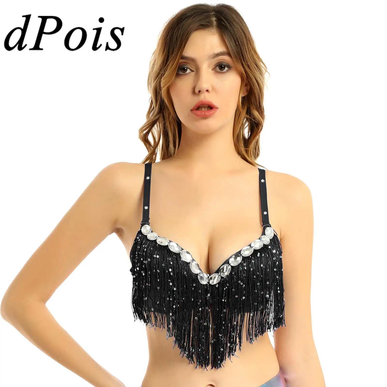 Womens Belly Latin Dance Bra Tops Party Clubwear Push-Up Bra Sequins Tassel Rhinestone Brassiere Dancewear Performance Costume
Womens Belly Latin Dance Bra Tops Party Clubwear Push-Up Bra Sequins Tassel Rhinestone Brassiere Dancewear Performance Costume