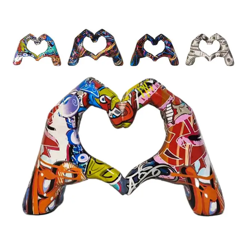 

Heart Hands Sculpture Colorful Graffiti Love Gesture Ornament Heart Hand Sculptures Wedding Tabletop Shelf Decor Home Decoration