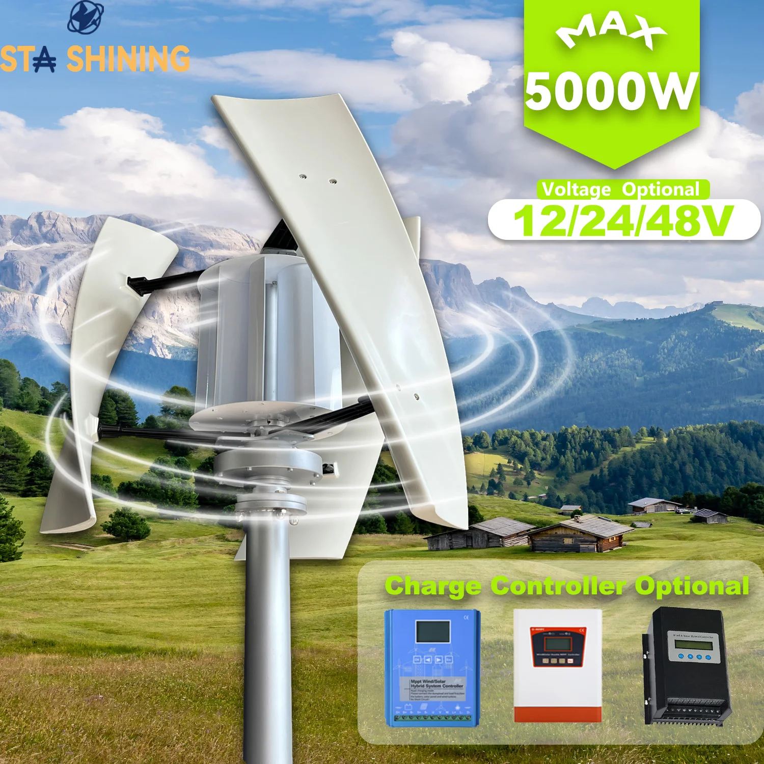 

【Higher-Output】 Wind Turbine Generator Vertical 5000W MAX Windmill W/MPPT Charger Hybrid Solar Wind Off-grid System, Home Use