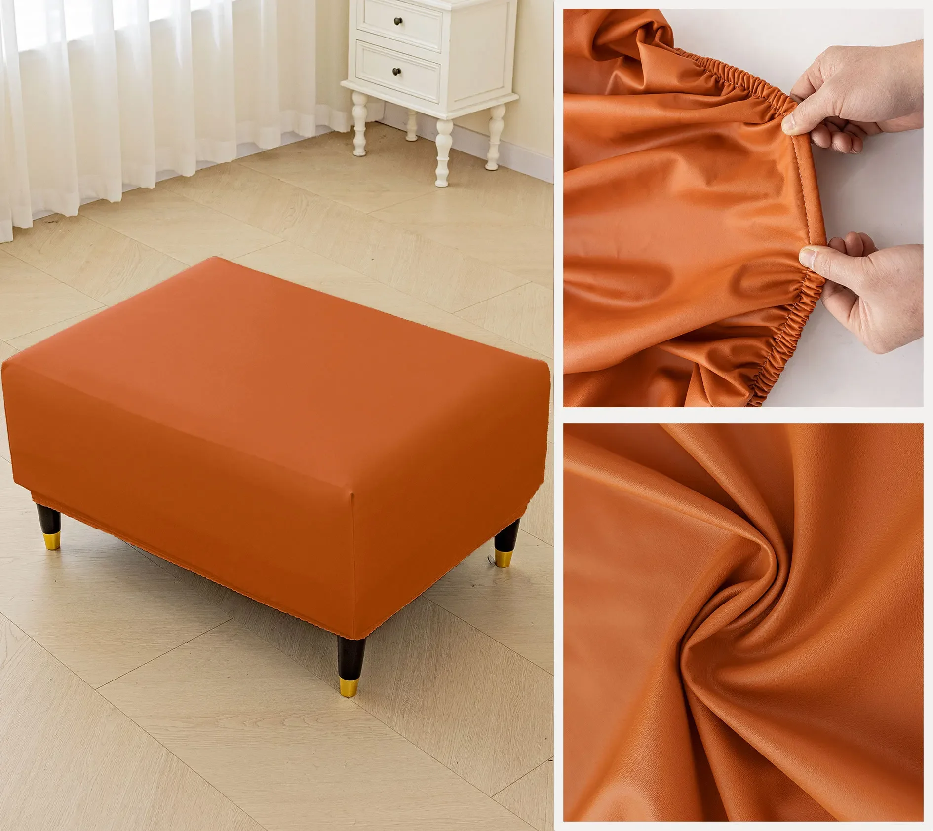 

Stool Cover Square Cover Pu Leather Easy To Scrub Durable Elastic and Comfortable Dust-proof Furniture Protector Polyester