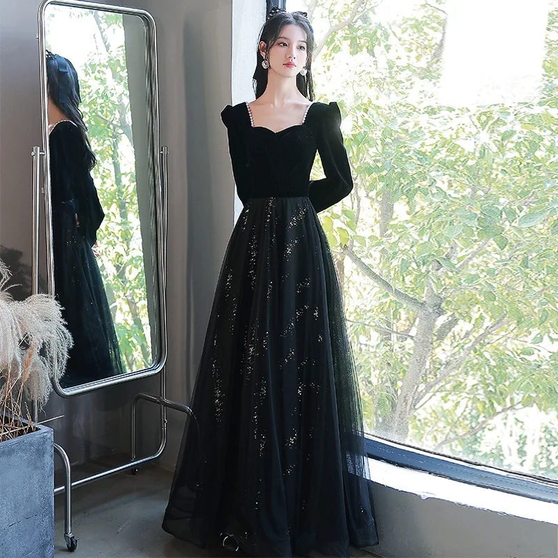 Black Evening Dress Women Banquet New Autumn Winter Temperament Long Sleeve Annual Meeting Gown Pearls Collar Party Dresses
Black Evening Dress Women Banquet New Autumn Winter Temperament Long Sleeve Annual Meeting Gown Pearls Collar Party Dresses