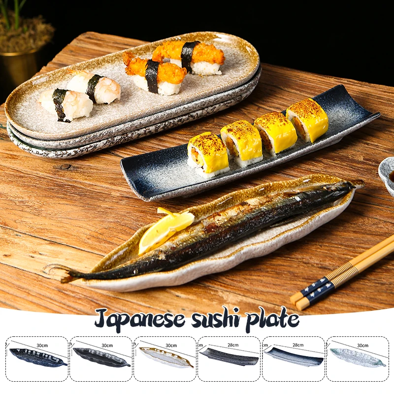 

Japanese Cuisine Sashimi Cutlery Pacific Saury Ceramic Plate Sushi Dish Hotel Long Swing Plate Eel Sashimi Dish