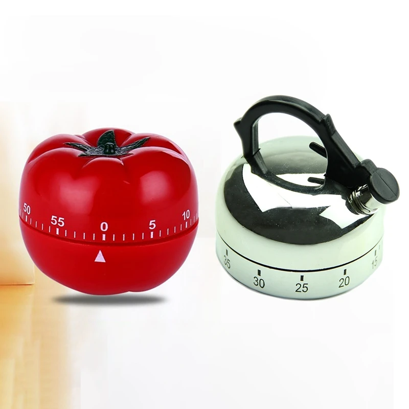

2Pcs 60 Minute Counting Teapot/Tomato Shaped Kitchen Cooking Alarm Clock Timer Mechanical