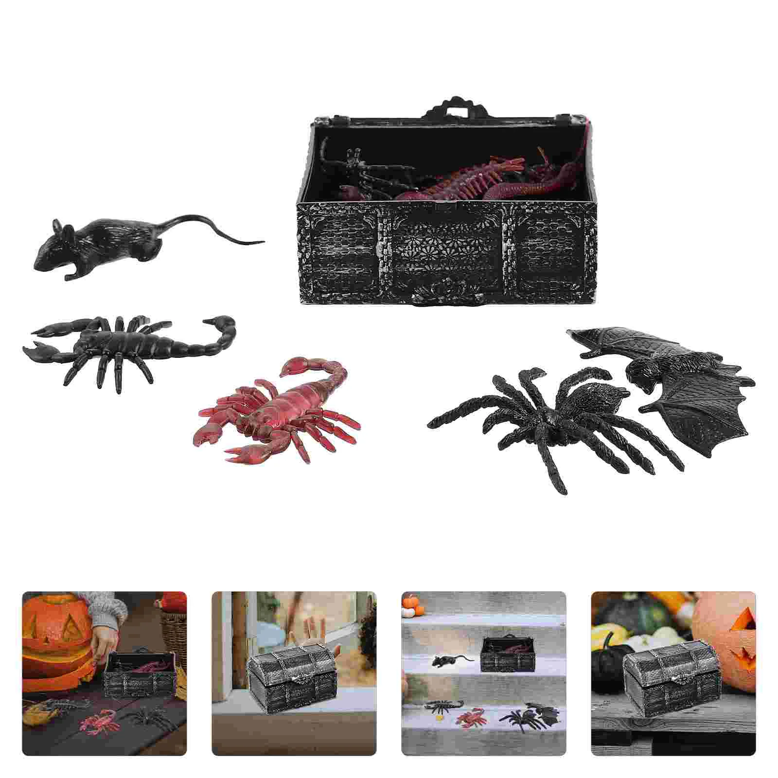 

1 Set of Halloween Spoof Toys Spider Snake Rat Figurines Horrible Insect Models Party Prank Toys