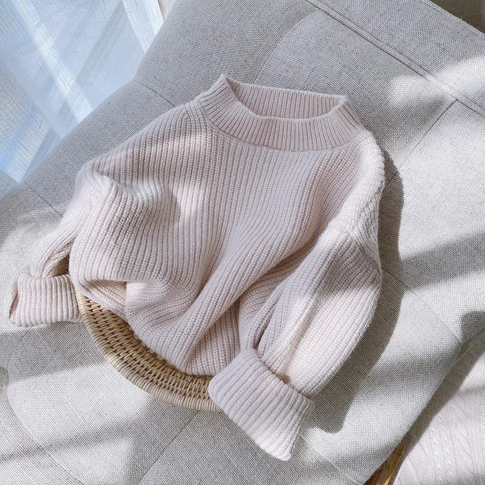 

New Autumn Winter Kids Baby Girl Sweater Long Sleeve Crew Neck Solid Color Knitting Pullover Tops Knitwear Warm Clothes 0-6Years