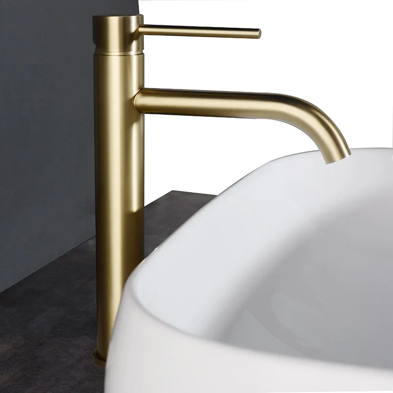 

Gold Bathroom Basin Faucet Cold And Hot Mixer Water Tap Deck Mounted Single Hole & Handle Tall Style Brushed Rose Go