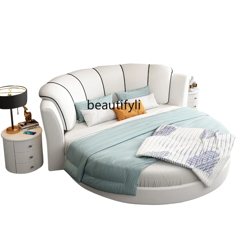 Genuine Leather Double Bed Modern Simple Luxury Master Bedroom round Princess Marriage Bed Hotel Couple round Bed
Genuine Leather Double Bed Modern Simple Luxury Master Bedroom round Princess Marriage Bed Hotel Couple round Bed