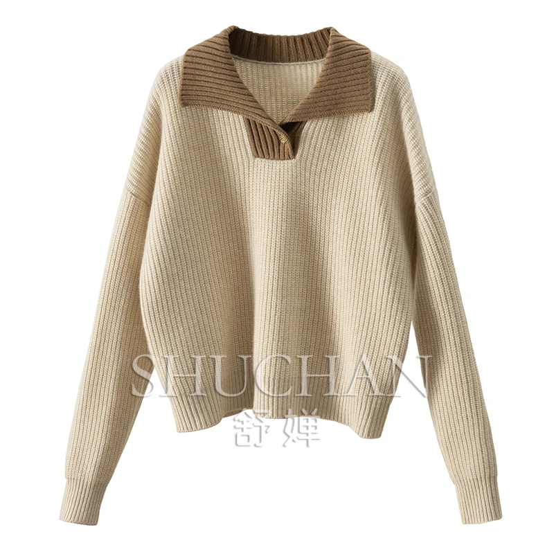 SHUCHAN 100% Cashmere Pullover Oversize Women 460g Turn-down Collar Casual LOOSE Thick Sweater Women Pull Femme
SHUCHAN 100% Cashmere Pullover Oversize Women 460g Turn-down Collar Casual LOOSE Thick Sweater Women Pull Femme