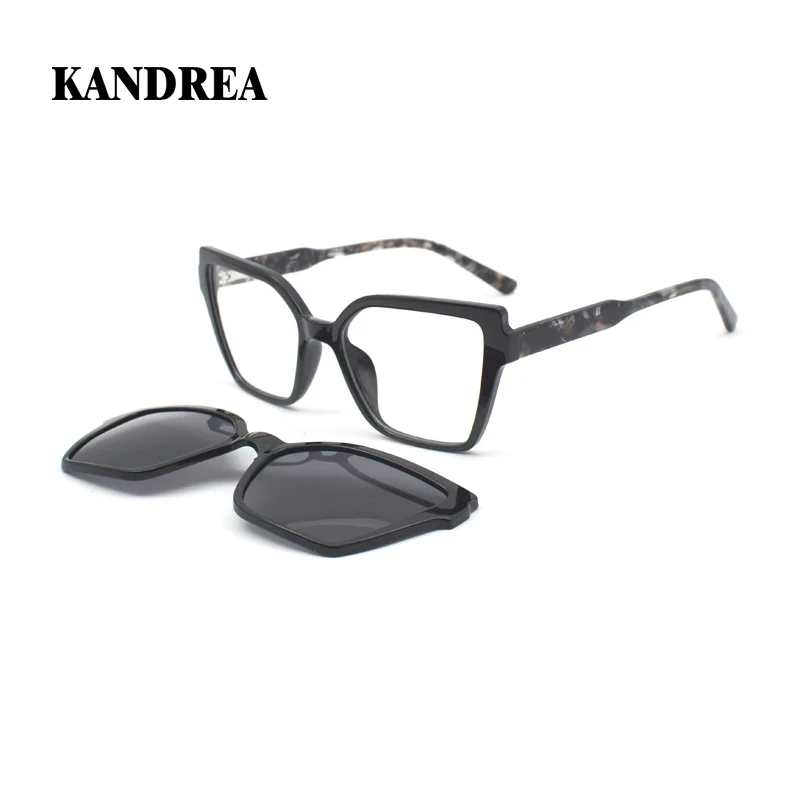 

KANDREA Cateye 2 In 1 Polarized Magnet Sunglasses Women Fashion Vintage Glasses Frame Brand Designer Magnetic Eyewear H803