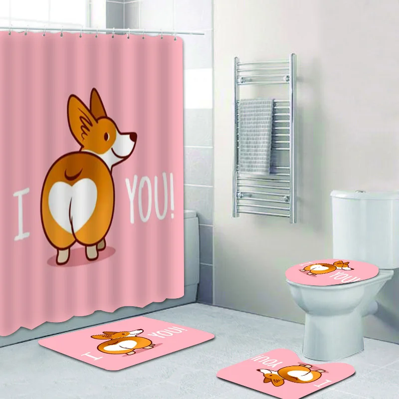Shower Curtain Cartoon Funny Welsh Corgi Dog Butt Love Puppy Bath Rug Toilet Cover Mat Set Couple Valentines Bathroom Decoration
Shower Curtain Cartoon Funny Welsh Corgi Dog Butt Love Puppy Bath Rug Toilet Cover Mat Set Couple Valentines Bathroom Decoration