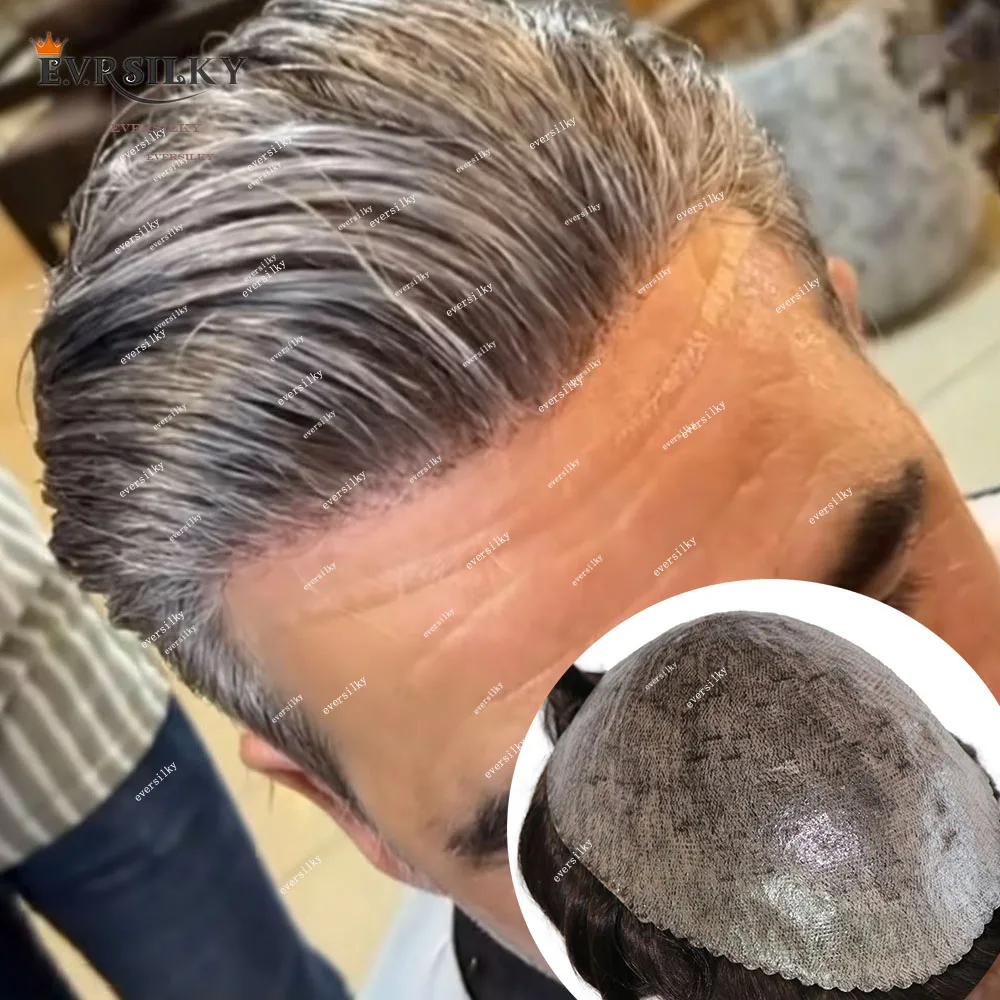 

Natural Hairline Grey Black 1B65 1B80 Men Toupee Brown Human Hair Wigs Microskin Super Durable Thin Skin PU Capillary Prosthesis