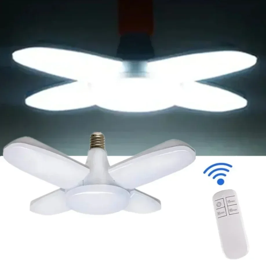 

E27 LED Bulb Fan Blade Timing Lamp AC85-265V 28W Foldable Led Light Bulb Lampada For Home Ceiling Light Small Garage Light