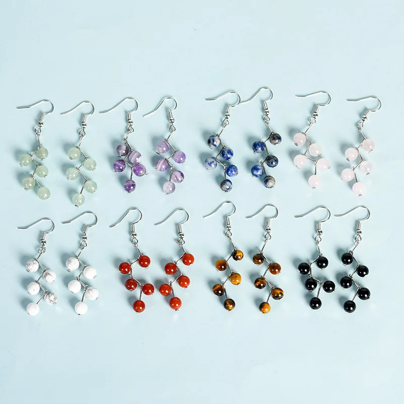 

10pairs Natural Stone Crystal Beads Grape Cluster Dangle Earring Agate Rose Quartz Amethyst Healing Reiki Women Crystal Earrings