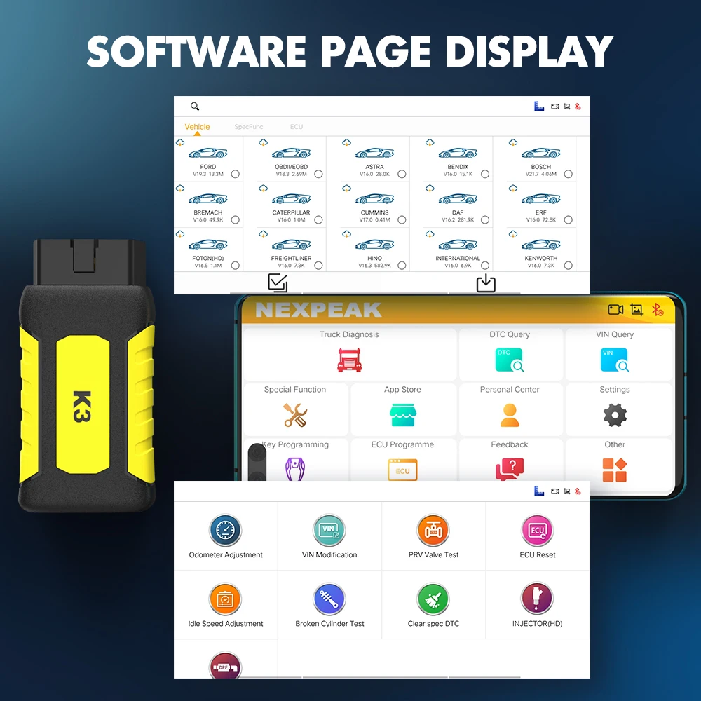 Generic NEXPEAK K2 Heavy Truck Scanner Diagnostic Tool For Truck DPF
