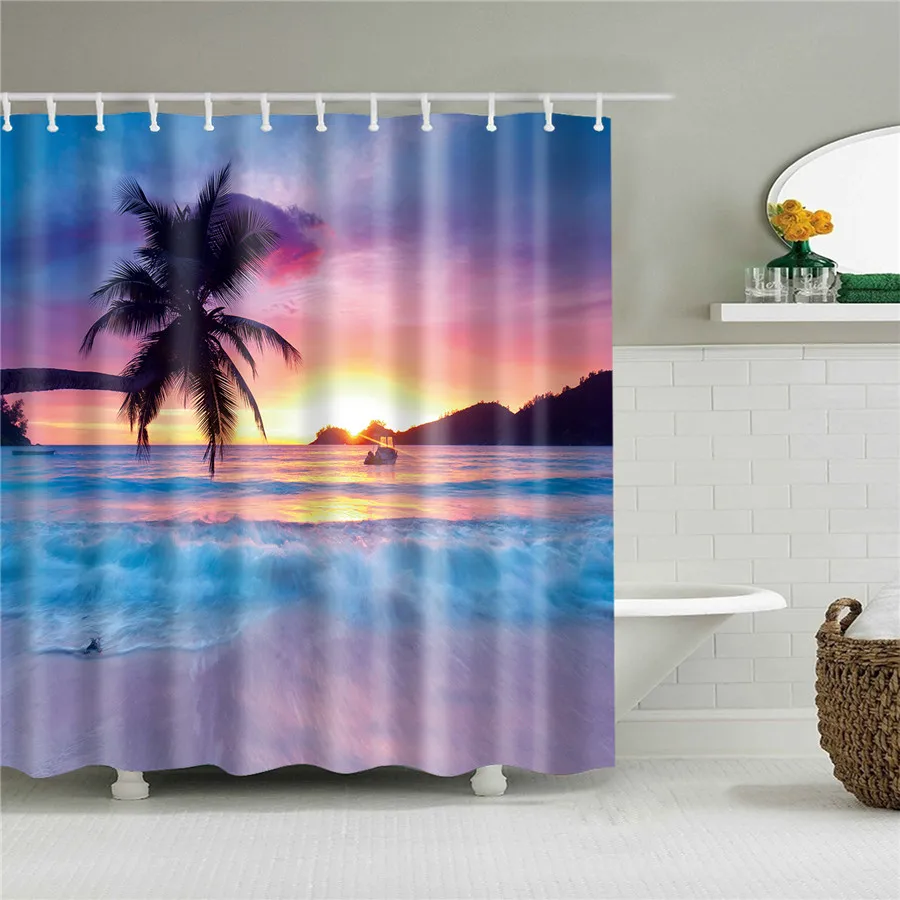 Seaside Beach Sunset Shower Curtain 3D Coconut Tree Sea Landscape Bath Screen Waterproof Polyester Bathroom Curtains Home Decor
Seaside Beach Sunset Shower Curtain 3D Coconut Tree Sea Landscape Bath Screen Waterproof Polyester Bathroom Curtains Home Decor