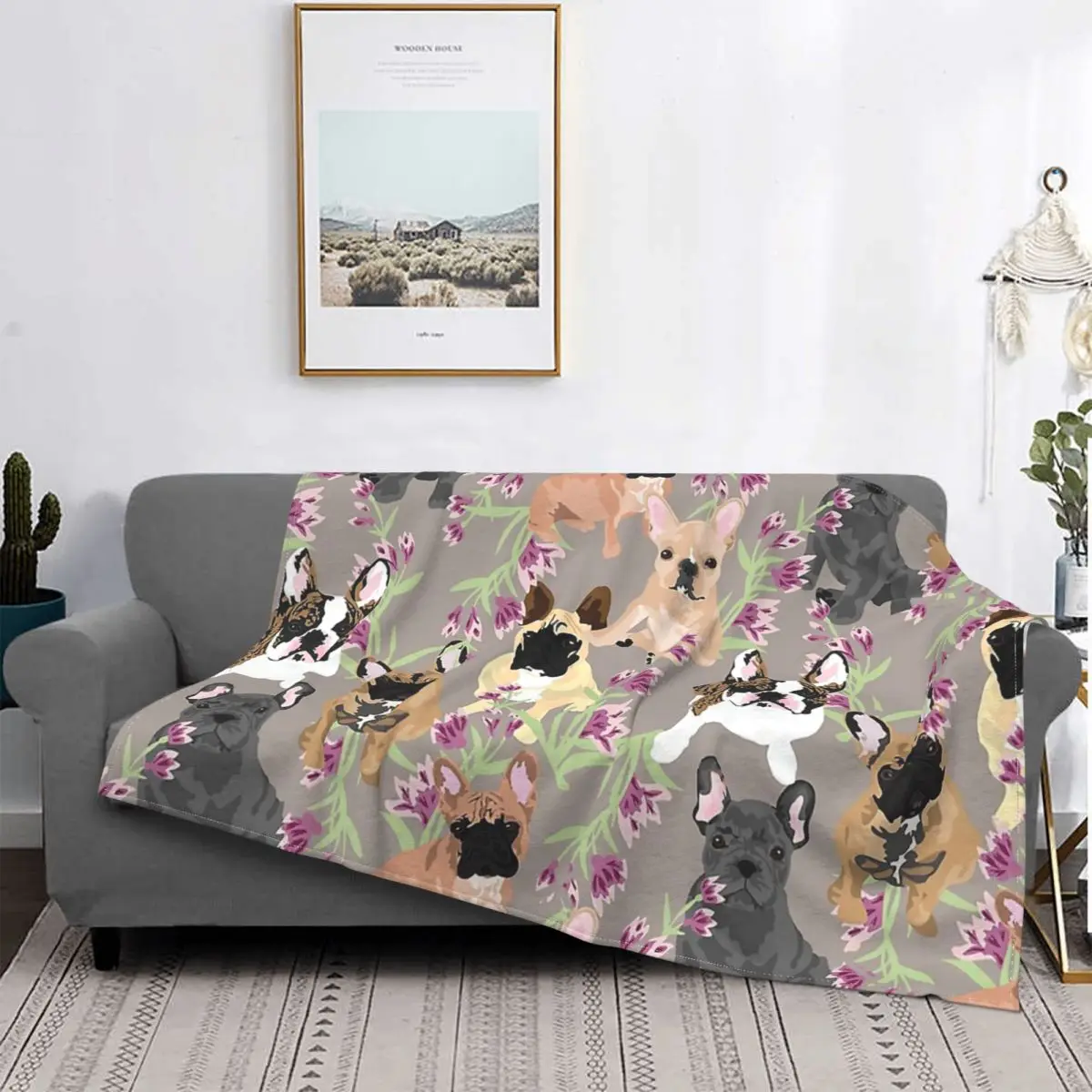 

Одеяло с цветочным рисунком французского бульдога, Коралловое флисовое плюшевое мягкое дышащее одеяло для собаки на весну и осень, покрывало для дивана