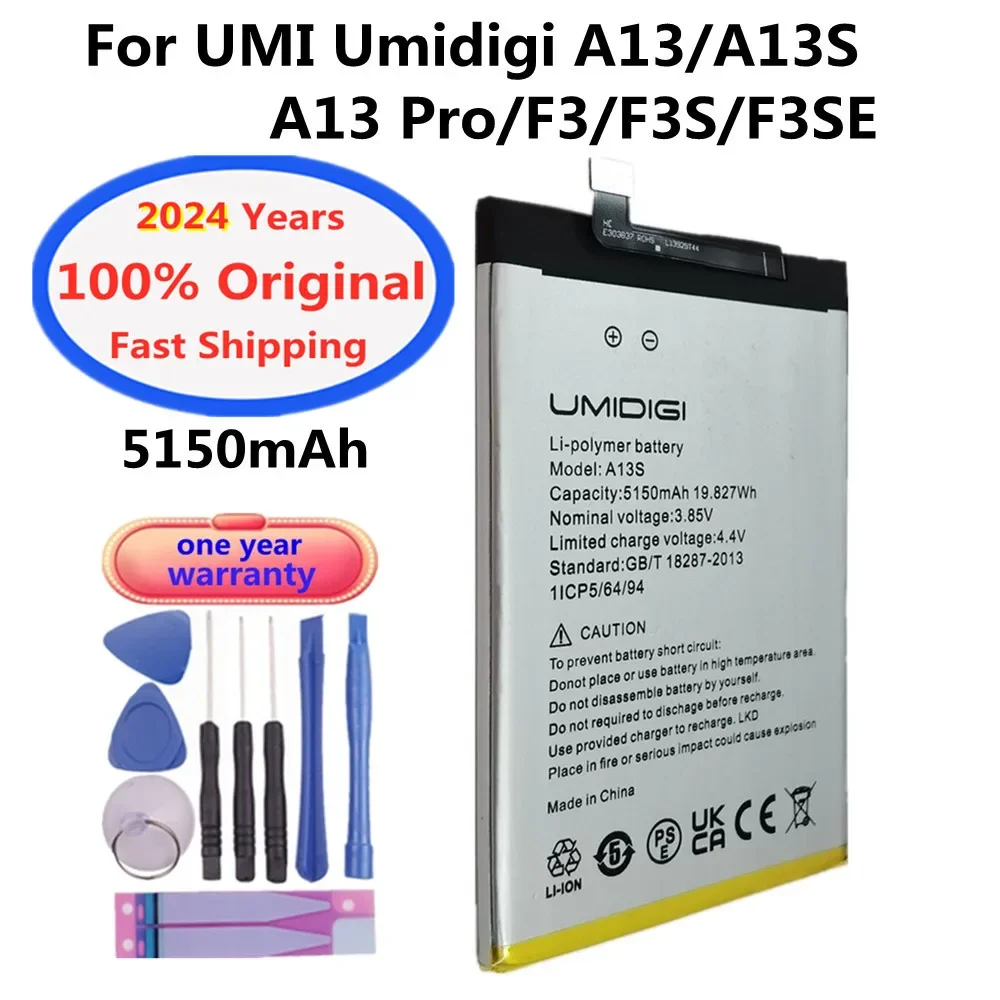 

2024 год, 100% оригинальный аккумулятор для телефона UMI Umidigi A13 / A13 Pro A13S F3 F3S F3SE, 5150 мАч, аккумулятор для телефона